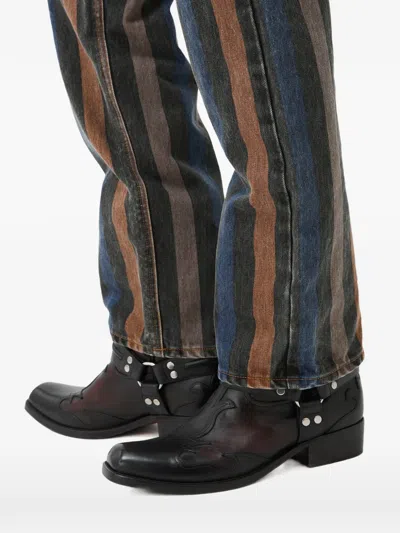 Versace Sylvester Leather Texan Boots In Multi