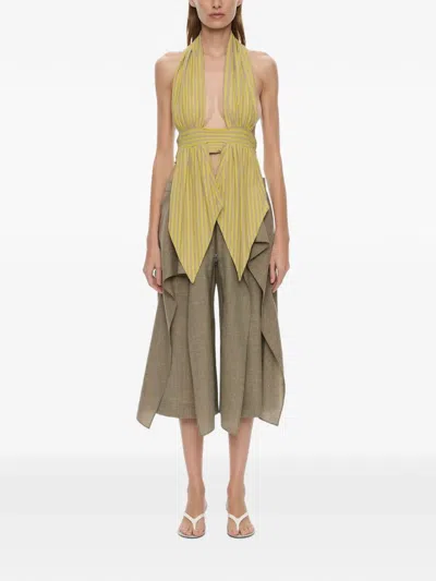 Christopher Esber Stripe-pattern Draped Halter Top In Yellow