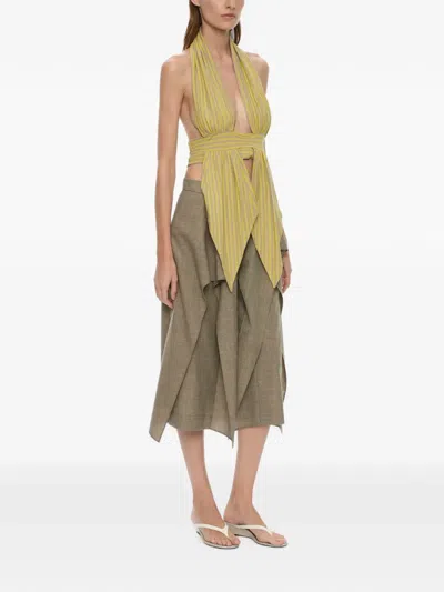 Christopher Esber Stripe-pattern Draped Halter Top In Yellow