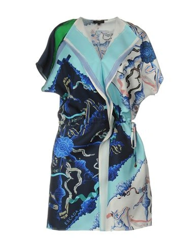 Escada Short-sleeve Printed Mini Dress, Blue/white In Sky Blue