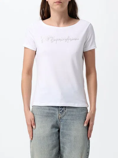 Ea7 Sequin-logo T-shirt In White