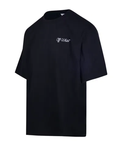 Off-white Crew-neck Cotton T-shirt With Contrasting Logo In Blue