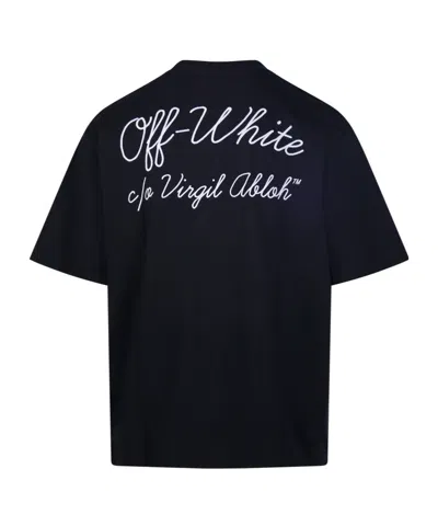 Off-white Crew-neck Cotton T-shirt With Contrasting Logo In Blue