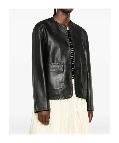 Rohe Whipstitch-trim Collarless Jacket In Black