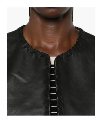 Rohe Whipstitch-trim Collarless Jacket In Black