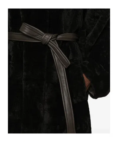 Blancha Belted Shearling Coat In Black