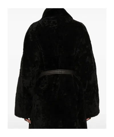 Blancha Belted Shearling Coat In Black