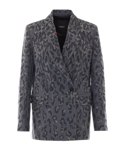 Pinko Double-breasted Jacket With Rhinestones And Jaguar Motif In Multi