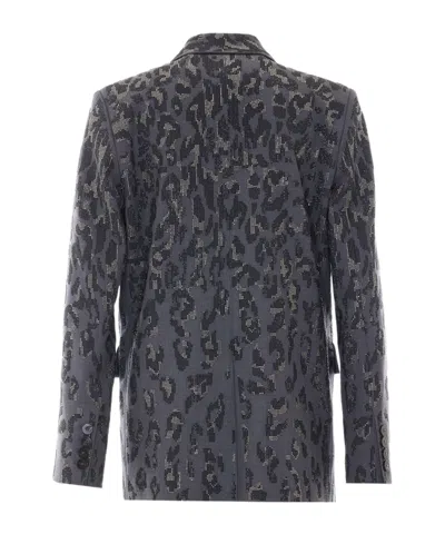 Pinko Double-breasted Jacket With Rhinestones And Jaguar Motif In Multi