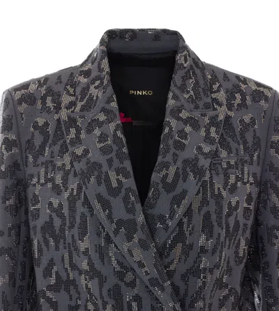 Pinko Double-breasted Jacket With Rhinestones And Jaguar Motif In Multi