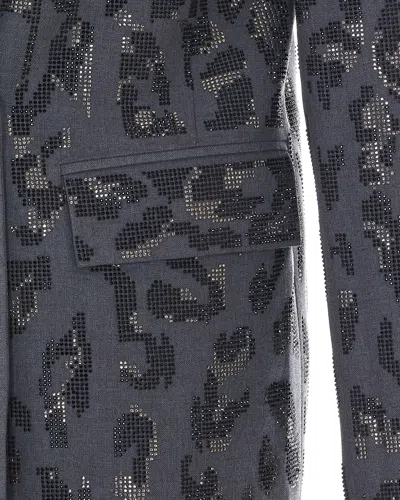 Pinko Double-breasted Jacket With Rhinestones And Jaguar Motif In Multi