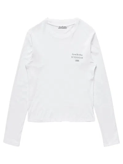 Acne Studios Logo-printed Distressed Cotton And Hemp-blend T-shirt In White