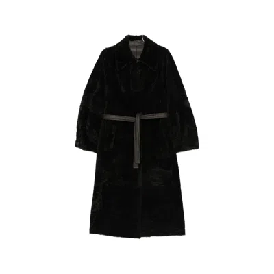 Blancha Belted Shearling Coat In Green
