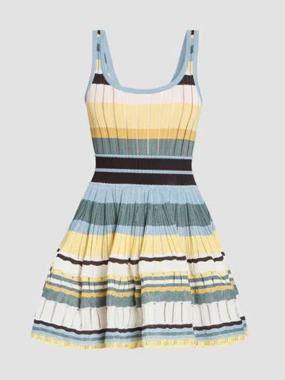 Alaïa Womens Scoop-neck Crinoline Ribbed-knit Mini Dress Multicolor Jaune In Multi