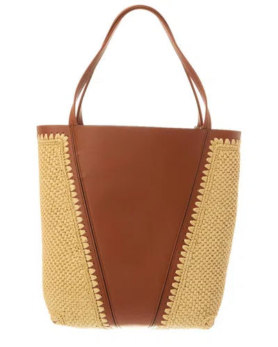 Chloé Medium Raffia-effect And Leather Spin Tote Bag In Brown