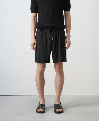 Mango Flat Front Linen Blend Drawstring Bermuda Shorts In Black
