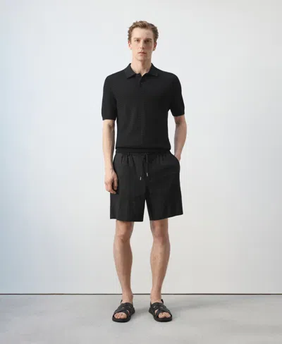Mango Flat Front Linen Blend Drawstring Bermuda Shorts In Black