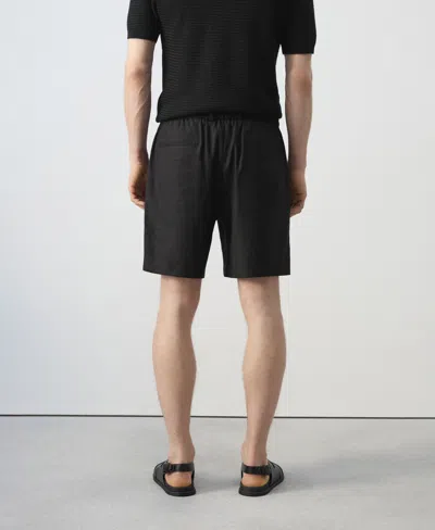 Mango Flat Front Linen Blend Drawstring Bermuda Shorts In Black