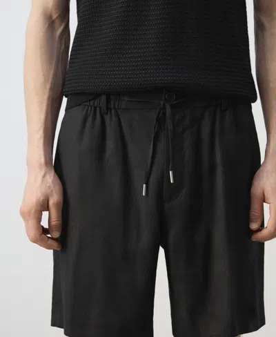 Mango Flat Front Linen Blend Drawstring Bermuda Shorts In Black