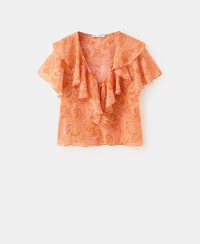 Mango Ruffles Printed Blouse In Orange