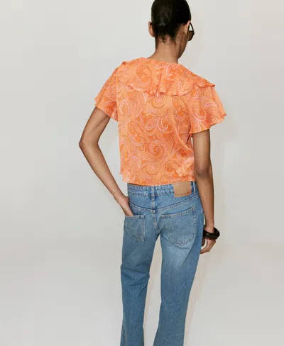 Mango Ruffles Printed Blouse In Orange
