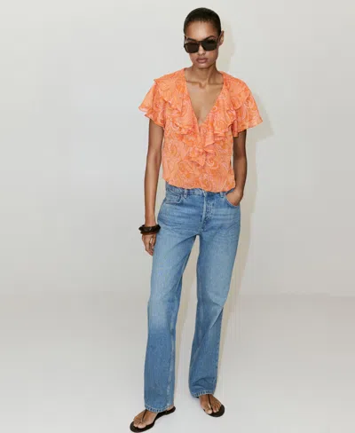 Mango Ruffles Printed Blouse In Orange