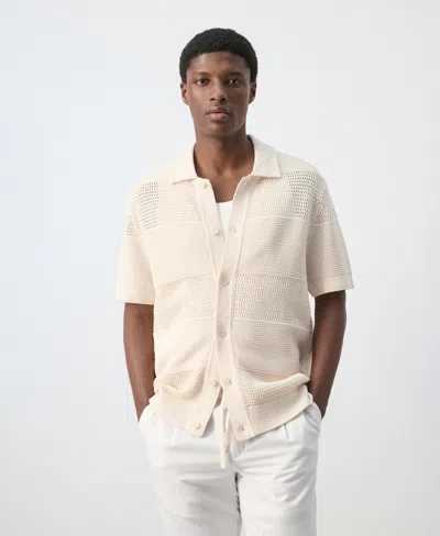 Mango Openwork Knitted Shirt In Neutral