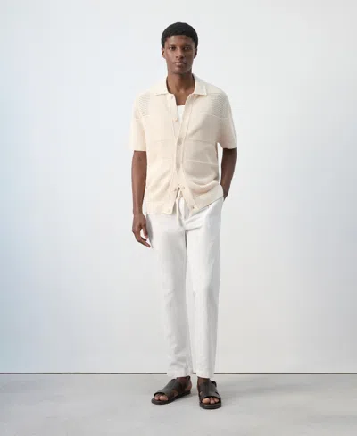 Mango Openwork Knitted Shirt In Neutral