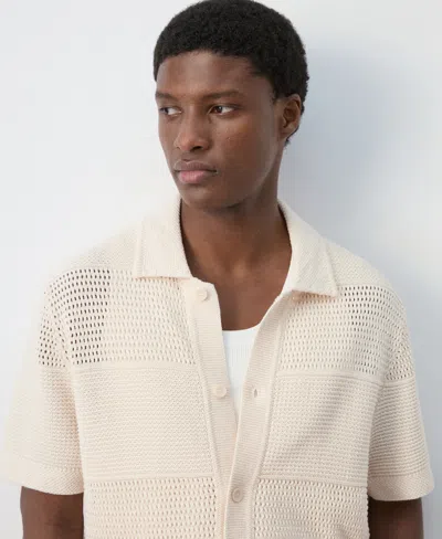 Mango Openwork Knitted Shirt In Neutral