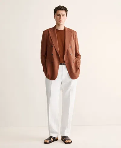 Mango Linen Regular Fit Pants In White