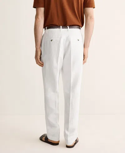Mango Linen Regular Fit Pants In White
