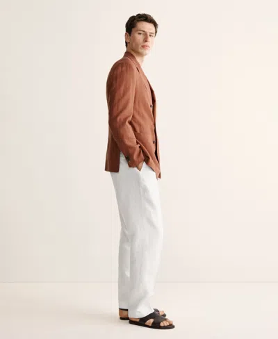Mango Linen Regular Fit Pants In White