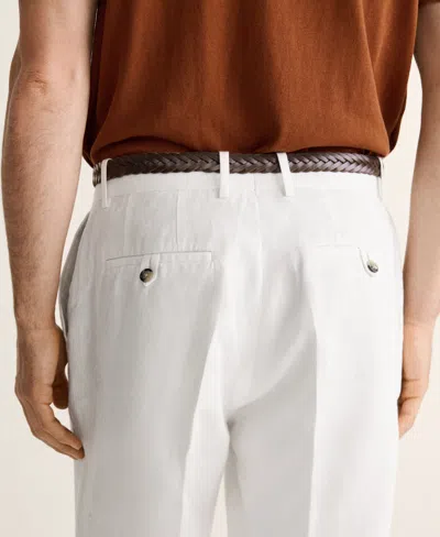 Mango Linen Regular Fit Pants In White