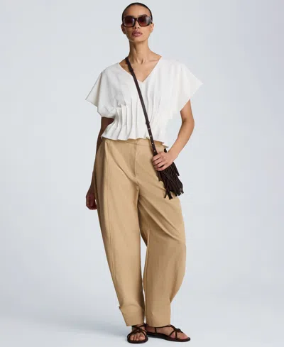 Kenneth Cole Pleated V-neck Pullover Top In White