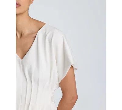 Kenneth Cole Pleated V-neck Pullover Top In White