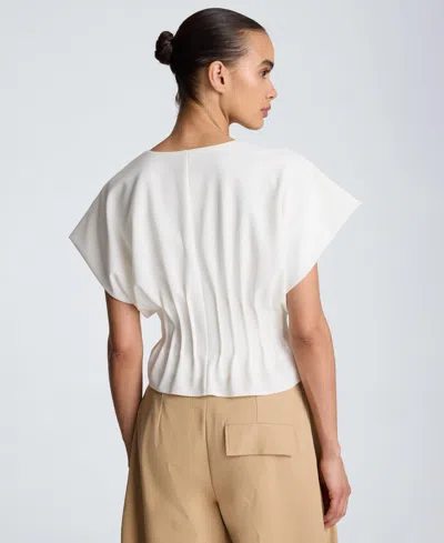 Kenneth Cole Pleated V-neck Pullover Top In White