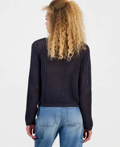 Hooked Up By Iot Juniors' Open-stitch Varsity Sweater In Multi