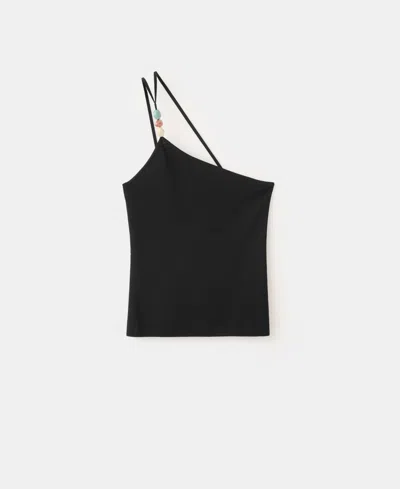 Mango Asymmetric Knit Top In Black