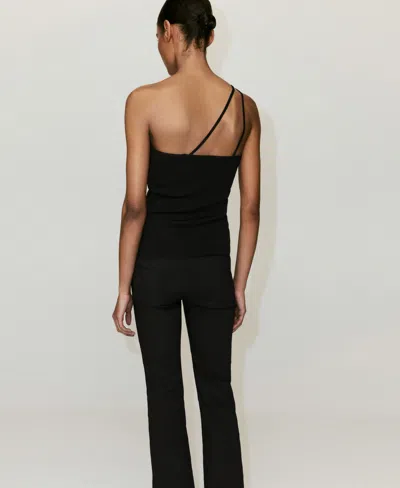 Mango Asymmetric Knit Top In Black