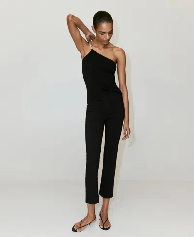 Mango Asymmetric Knit Top In Black