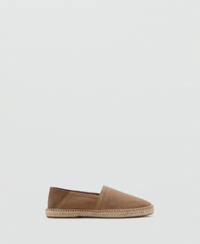 Mango Solid Leather Espadrille In Brown