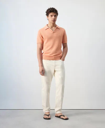 Mango Microstructure Cotton Blend Polo In Orange