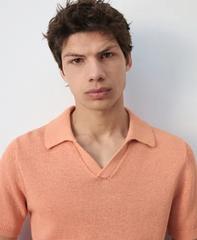 Mango Microstructure Cotton Blend Polo In Orange