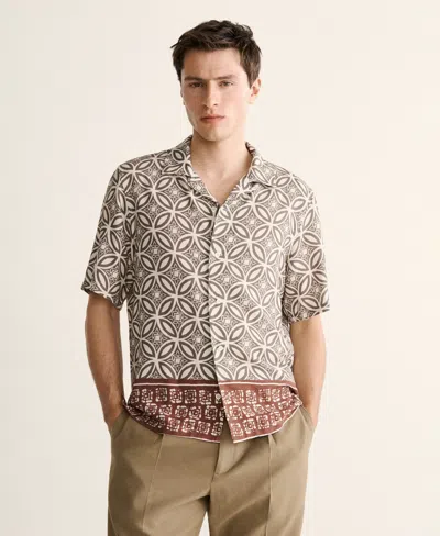 Mango Printed Camp Shirt In Brown