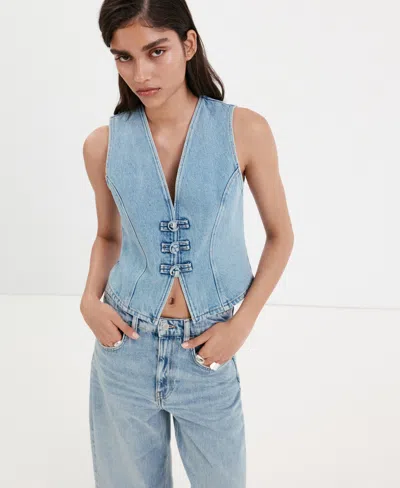 Mango Denim Top With Toggles In Blue