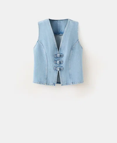 Mango Denim Top With Toggles In Blue