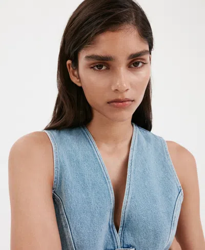 Mango Denim Top With Toggles In Blue