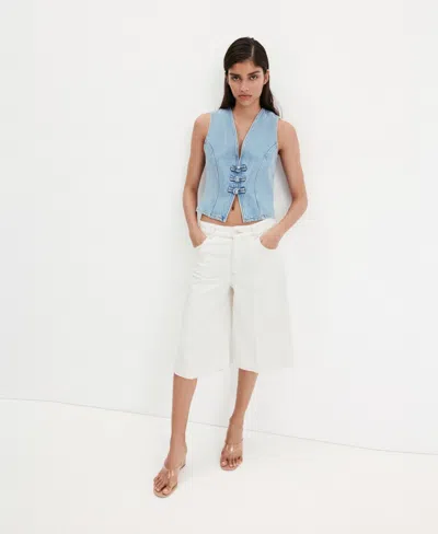 Mango Denim Top With Toggles In Blue