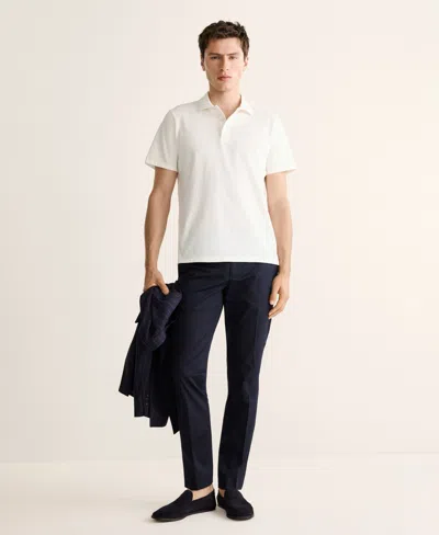 Mango Regular Fit Textured Stretch Cotton Blend Polo In White