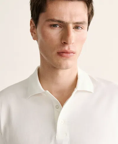 Mango Regular Fit Textured Stretch Cotton Blend Polo In White